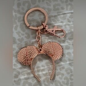 Brand New Disney Parks Rose Gold Minnie Mouse Ears Keychain